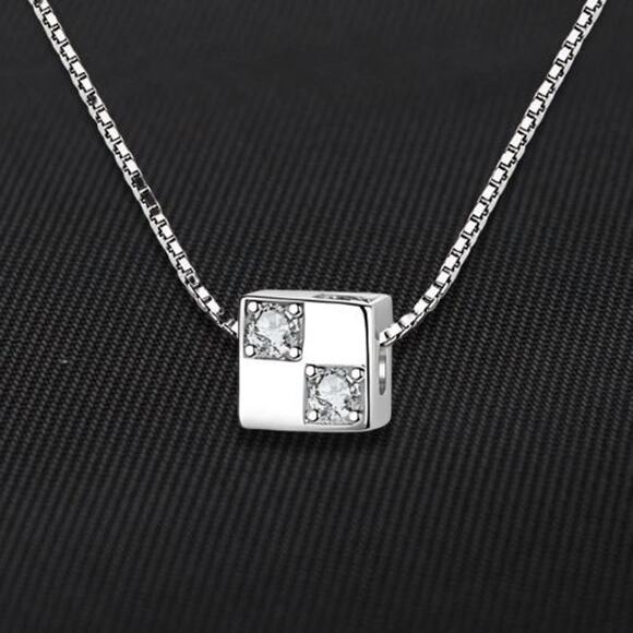 Geometric Square Cube Pendant Necklace Minimalist Design Sterling Silver 925 NWT - Picture 1 of 13